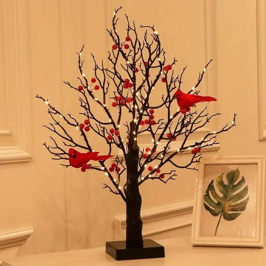 ✨Piece Set of Vintage Glowing Tree with Cardinals, Berries