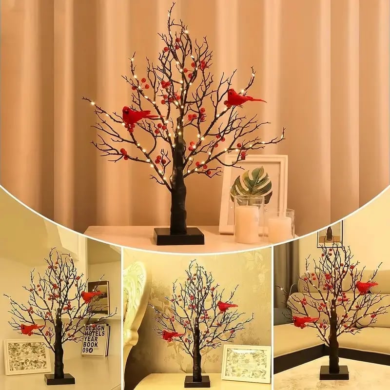 ✨Piece Set of Vintage Glowing Tree with Cardinals, Berries
