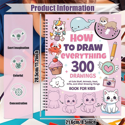 📚🎨How To Draw Anything: 300 Drawings of Adorable Things, Animals, Food, Gifts, and other Amazing Items, Book For Kids💕