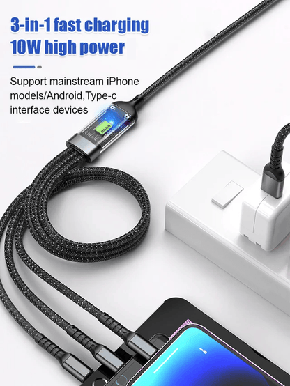 Transparent Luminous Charging 3-in-1 Data Cable