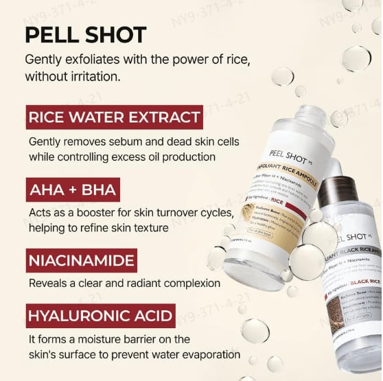 Peel Shot Glow Rice Ampoule Duo - Serums for Brightening, Exfoliating, and Moisturizing🌾