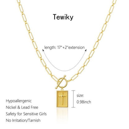 ✝️ Cross Pendant Paperclip Chain Necklace, Unisex, Waterproof and Sweat-Resistant, Fade-Proof
