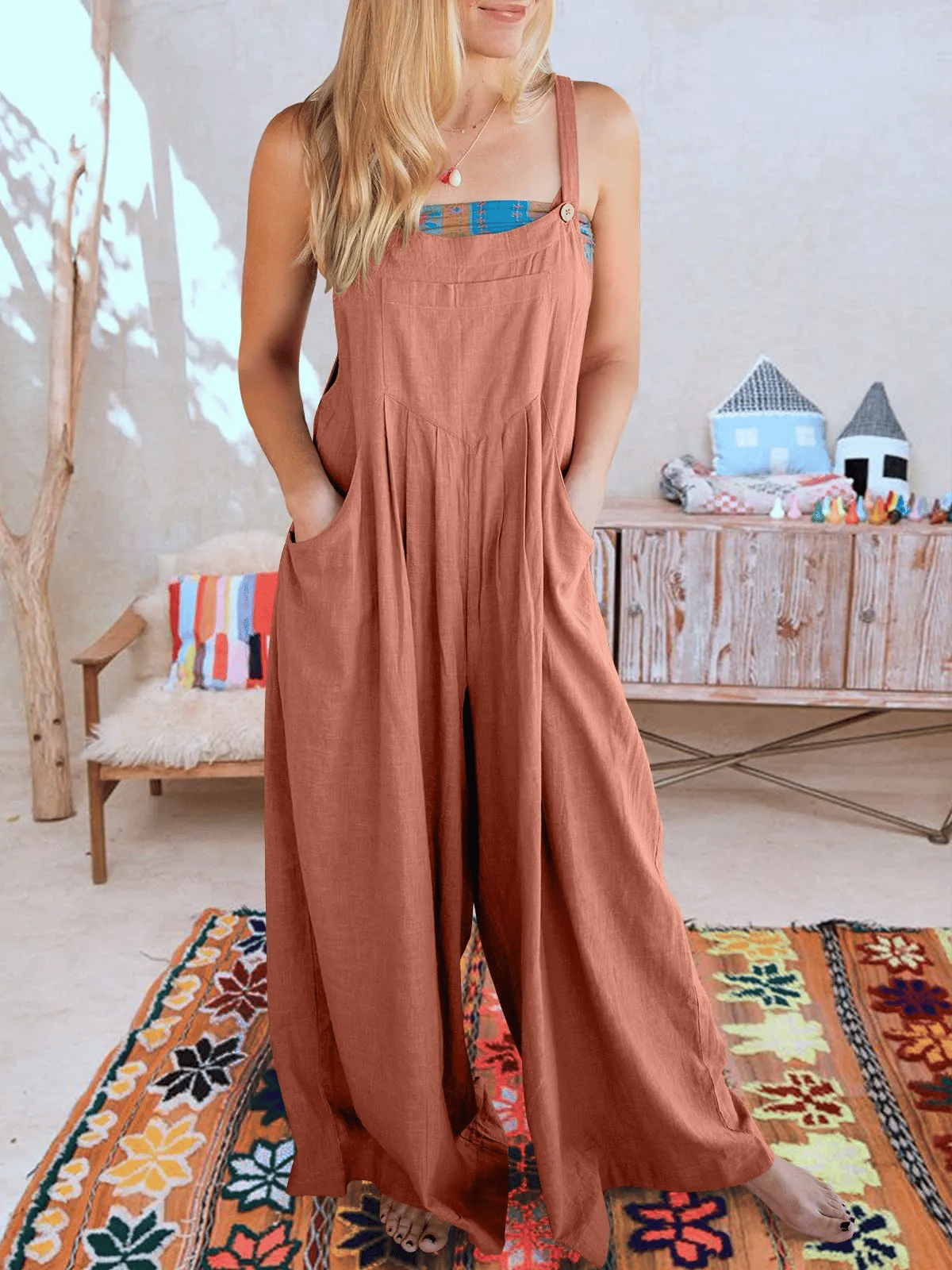 ✨Sleeveless Wide Leg Jumpsuit with Pockets