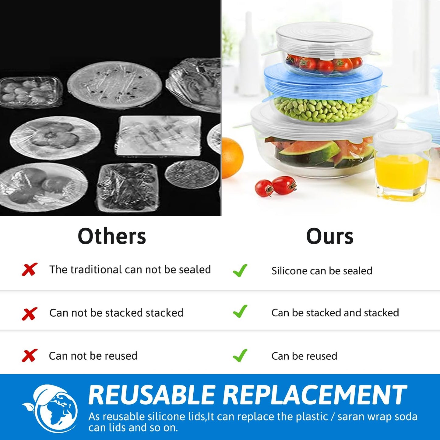 Silicone Cover Stretch Lids Reusable Airtight Food Wrap Covers