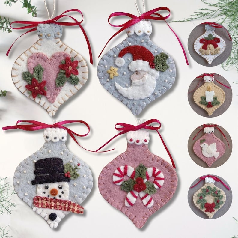 Pre-Cut Wool Blend Felt Holiday Hearts Ornament Kit